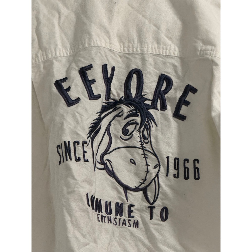 Disney Eeyore Immune to Enthusiasm Button Down Shirt White Long Sleeve M